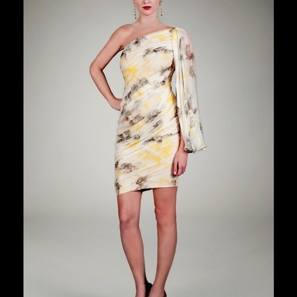 Tadashi Shoji One Shoulder Draped Chiffon Dress - Picture 1 of 12